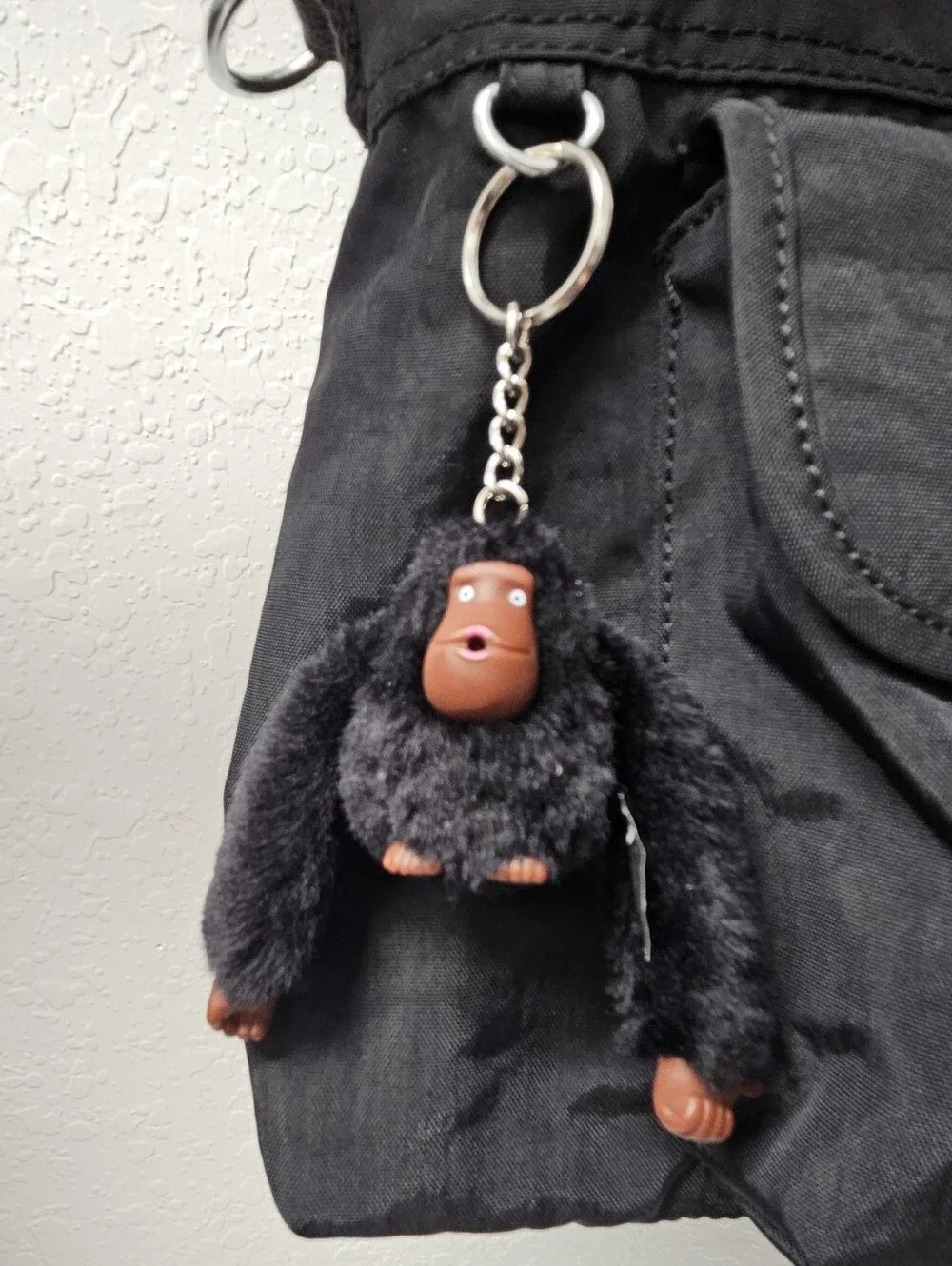 Kipling Pahneiro Black Nylon Shoulder Bag with Monkey Charm